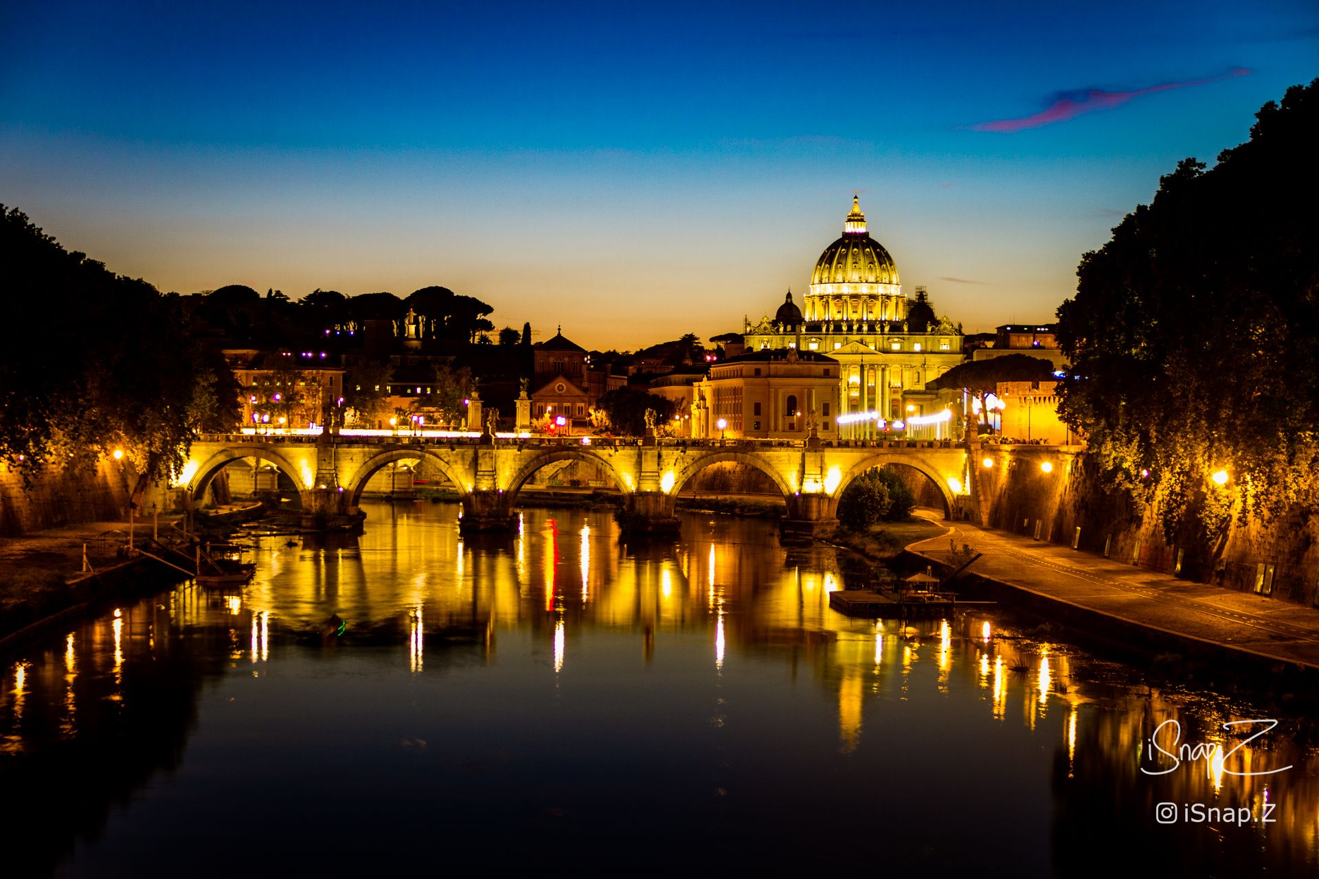 St. Peter Basilica from River at Night