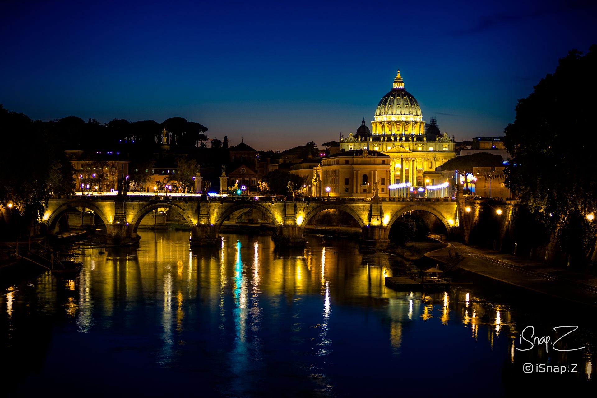 St. Peter Basilica from River at Night