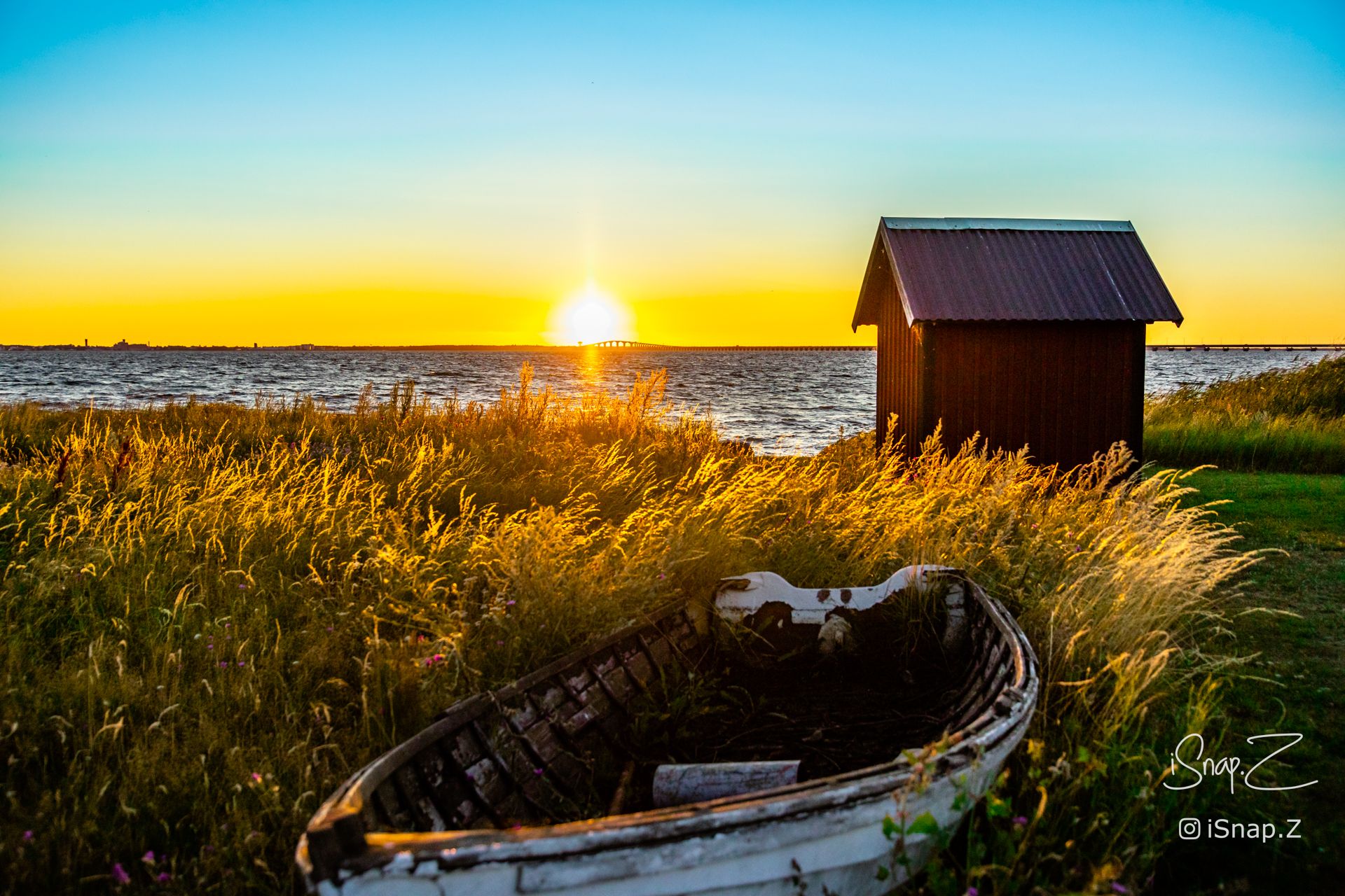 Sunset and boat view in Kalmar, Sweden