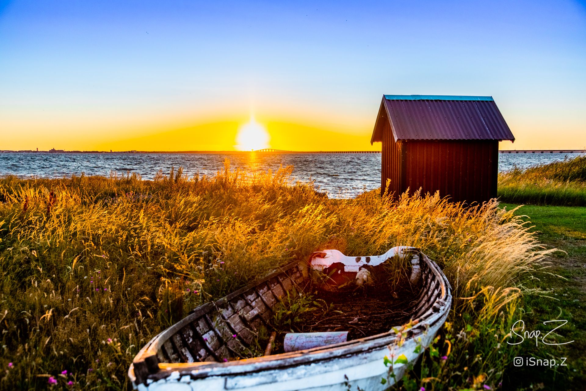 Sunset and boat view in Kalmar, Sweden