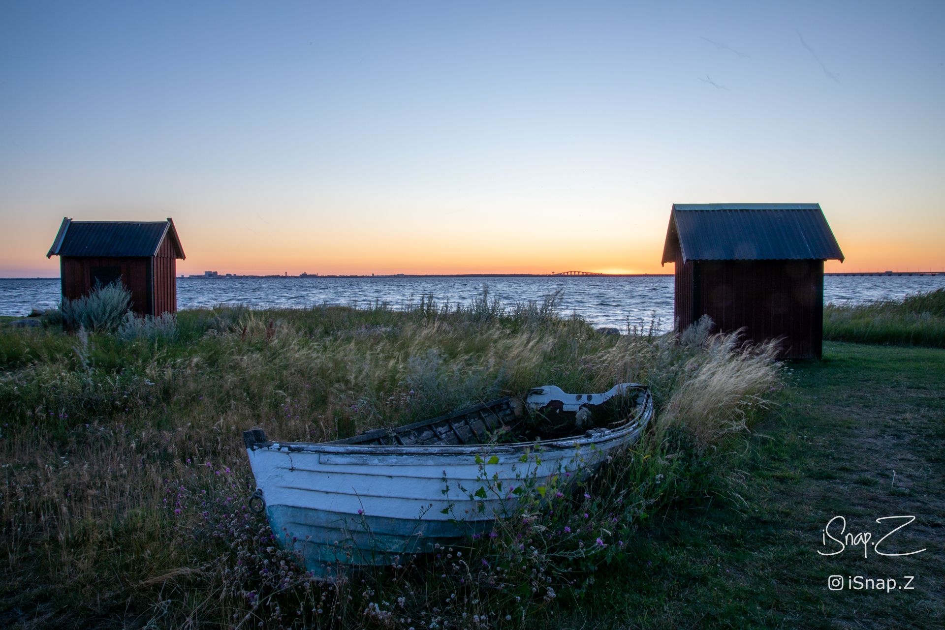 Sunset and boat view in Kalmar, Sweden