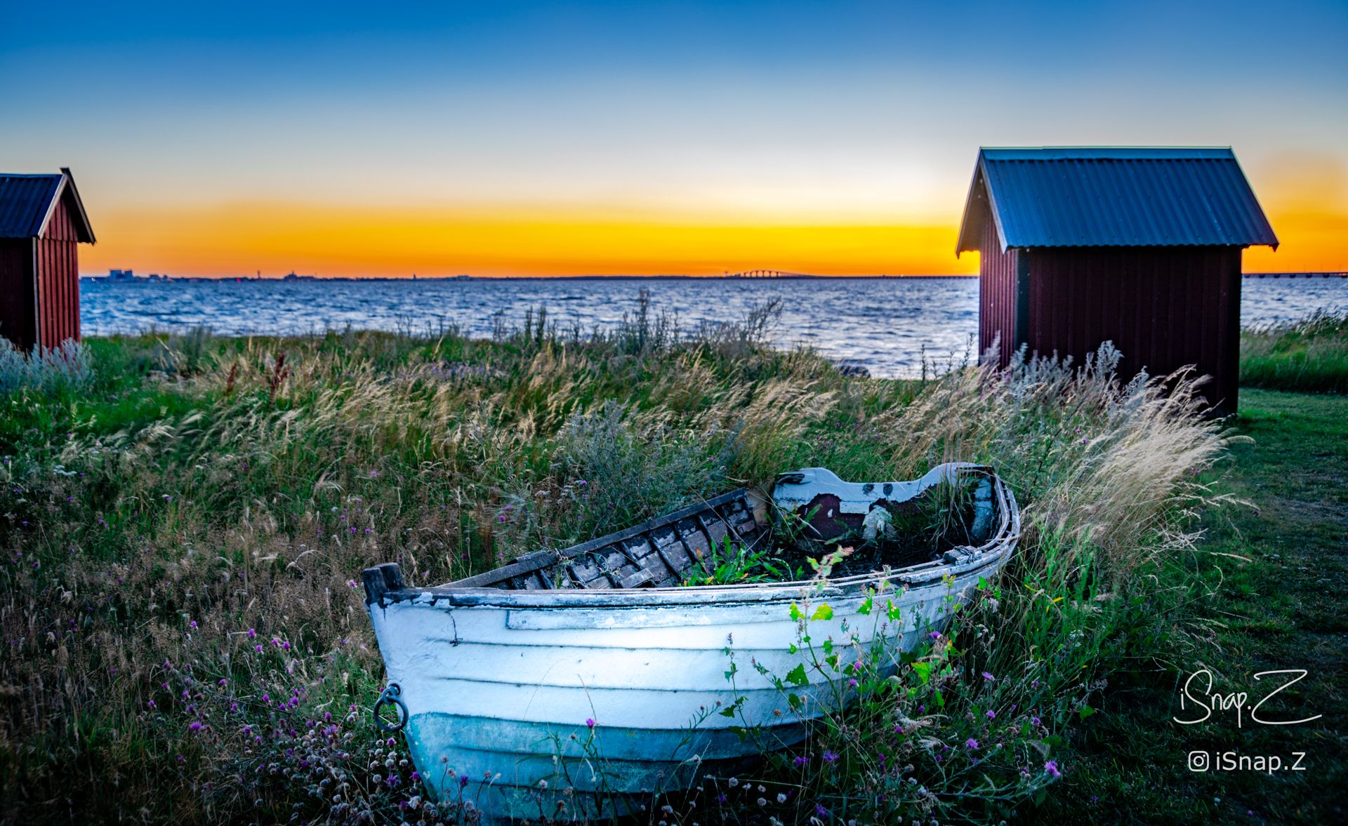 Sunset and boat view in Kalmar, Sweden