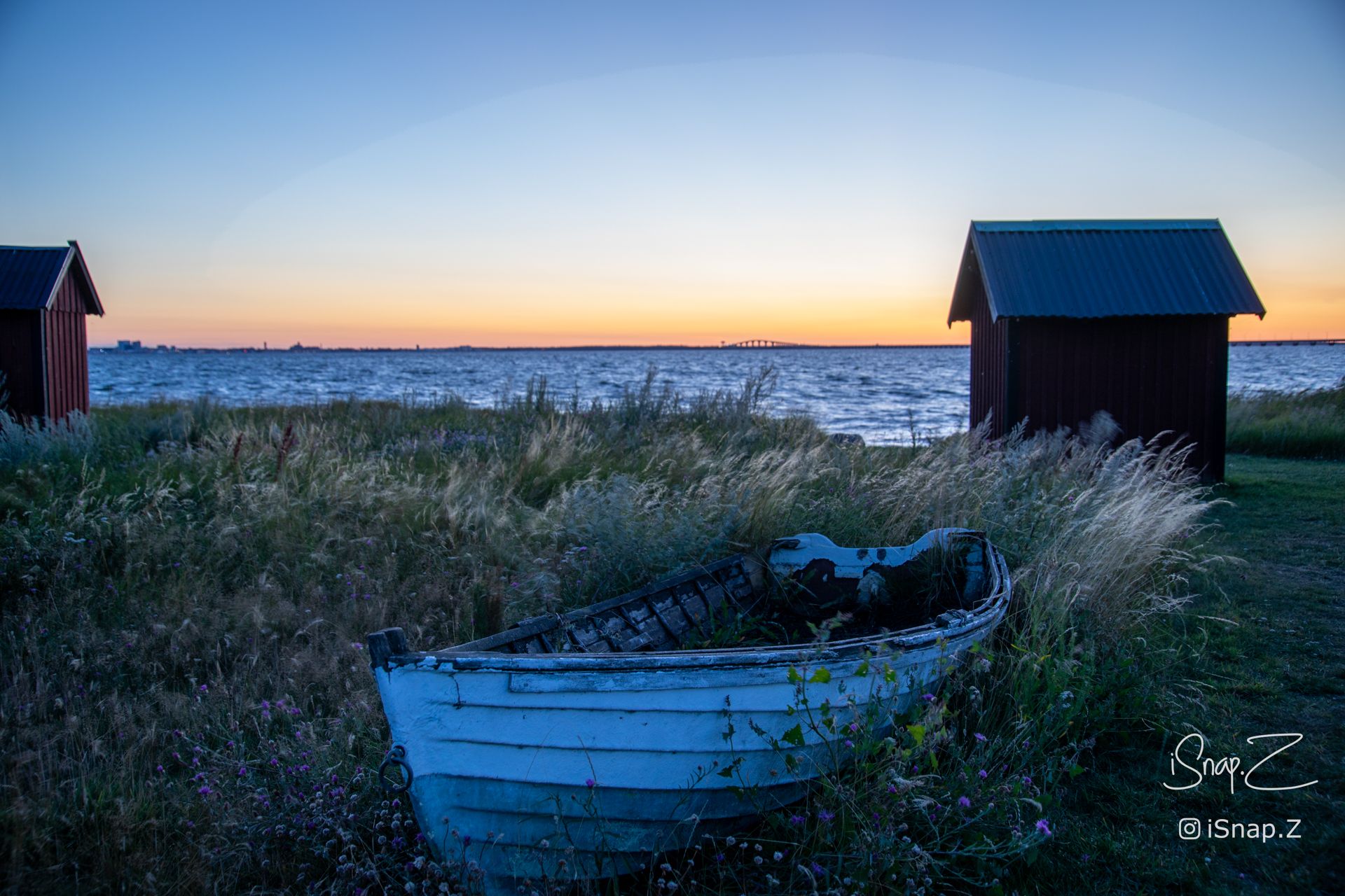 Sunset and boat view in Kalmar, Sweden