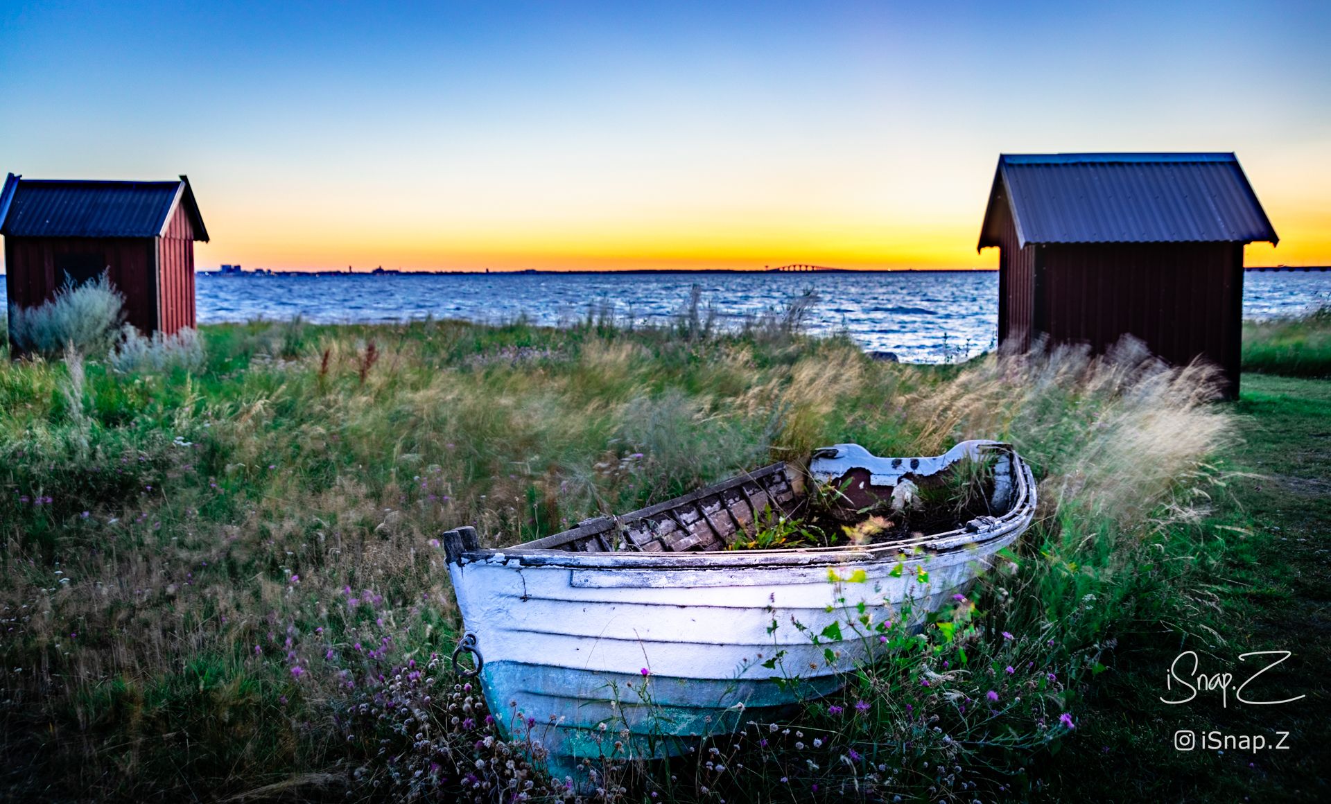 Sunset and boat view in Kalmar, Sweden